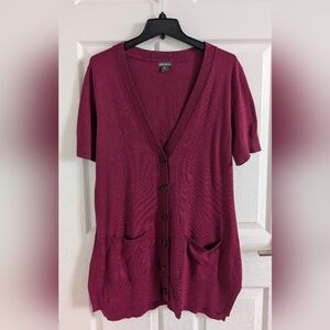 Eddie Bauer Burgundy Luxury Cotton Tencel Knit Short Sleeve Long Cardigan Sz M